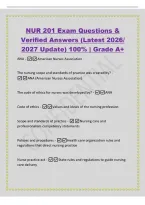 NUR 201 Exam Questions &&NewLine;Verified Answers &lpar;Latest 2026&sol;&NewLine;2027 Update&rpar; 100&percnt; &vert; Grade A&plus;&NewLine;ANA -American Nurses Association&NewLine;The nursing scope and standards of practice was created by&quest; -&NewLine;ANA &lpar;American Nurses Association&rpar;&NewLine;The code of ethics for nurses was d