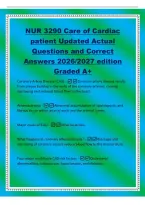 NUR 3290 Care of Cardiac&NewLine;patient Updated Actual&NewLine;Questions and Correct&NewLine;Answers 2026&sol;2027 edition&NewLine;Graded A&plus;&NewLine;Coronary Artery Disease &lpar;CAD&rpar; -Coronary artery disease results&NewLine;from plaque buildup in the walls of the coronary arteries&comma; causing&NewLine;narrowing an