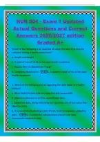 NUR 504 - Exam 1 Updated&NewLine;Actual Questions and Correct&NewLine;Answers 2026&sol;2027 edition&NewLine;Graded A&plus;&NewLine;Which of the following is an example of subjective data that may be&NewLine;collected during a health assessment&quest;&NewLine;a&period; Height and weight&NewLine;b&period; A patient's recall of his