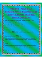 NUR 600 - Final Exam&NewLine;Updated Actual Questions and&NewLine;Correct Answers 2026&sol;2027&NewLine;edition Graded A&plus;&NewLine;Signs and symptoms of renal calculi -&bull; Renal Colic &lpar;&plus; CVA&NewLine;Tenderness&rpar;&comma; intense flank pain&NewLine;&bull; Severe pain &lpar;&plus;&sol;- Nausea and Vomiting&rpar;&NewLine;&bull; Hematuria&comma; cloudy urin