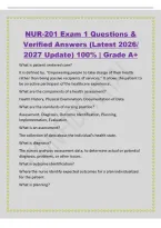NUR-201 Exam 1 Questions &&NewLine;Verified Answers &lpar;Latest 2026&sol;&NewLine;2027 Update&rpar; 100&percnt; &vert; Grade A&plus;&NewLine;What is patient centered care&quest;&NewLine;It is defined by&comma; "Empowering people to take charge of their health&NewLine;rather than being passive recipients of services&period;" It allo
