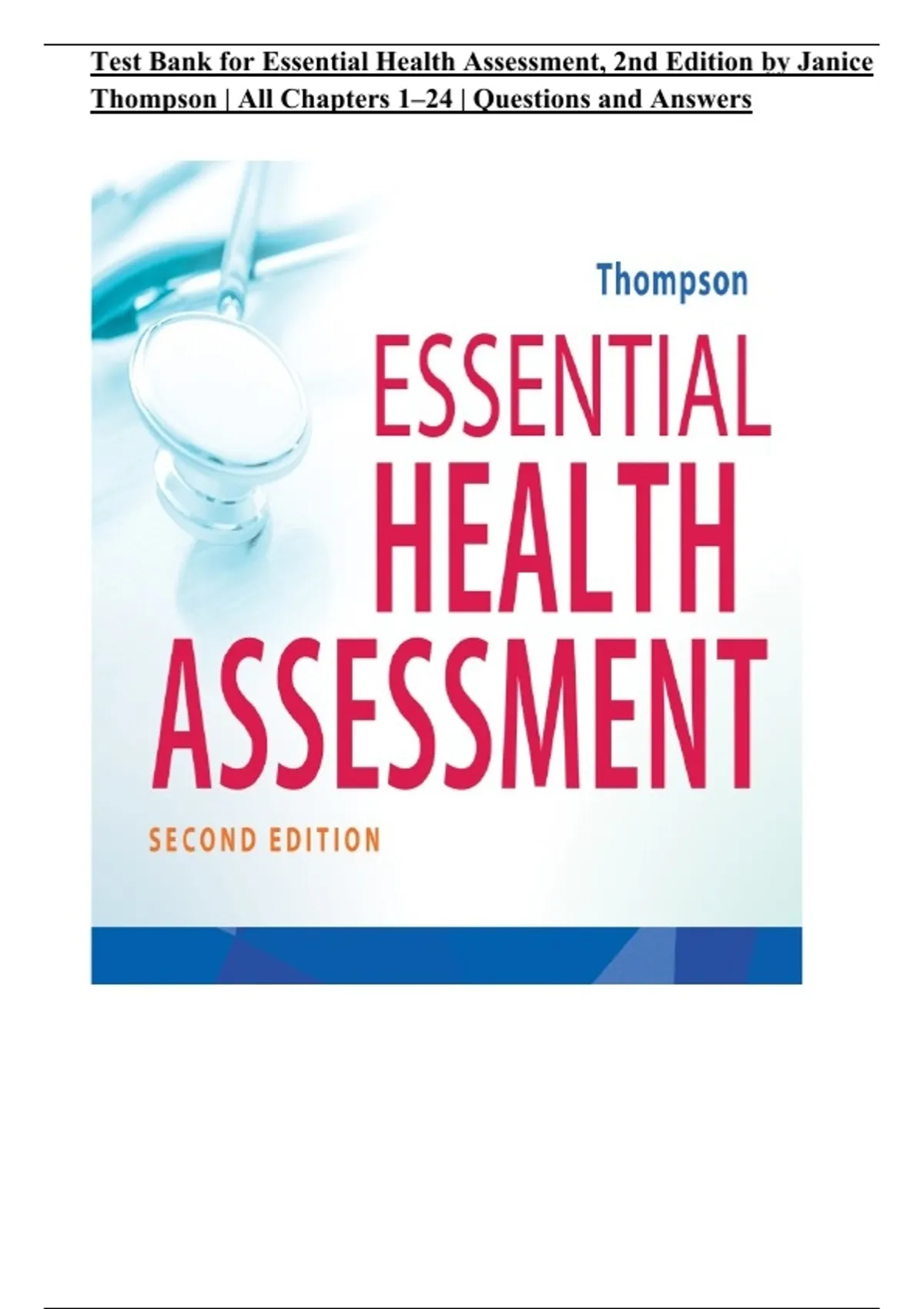 Test Bank for Essential Health Assessment, 2nd Edition by Janice ...
