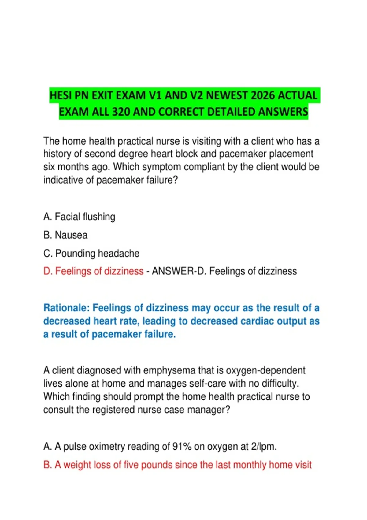 HESI PN Exit Exam V1 and V2, 2026 – Comprehensive Practice Questions ...