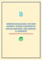 Hondros Nur 205 Exam 1 Practice Questions &vert; Nursing Study Guide And Exam Prep &vert; 100&percnt; Verified &vert; A&plus; Guarantee