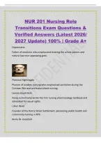 NUR 201 Nursing Role&NewLine;Transitions Exam Questions &&NewLine;Verified Answers &lpar;Latest 2026&sol;&NewLine;2027 Update&rpar; 100&percnt; &vert; Grade A&plus;&NewLine;Hippocrates&NewLine;Father of medicine who emphasized treating the whole patient and&NewLine;natural law over appeasing gods&period;&NewLine;