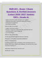 NUR 201 - Exam 1 Exam&NewLine;Questions & Verified Answers&NewLine;&lpar;Latest 2026&sol; 2027 Update&rpar;&NewLine;100&percnt; &vert; Grade A&plus;&NewLine;- regular contraction pattern that gets close together&NewLine;- contraction pain starts in back and radiates to the front&NewLine;- activity does not stop them&NewLine;- cervix 