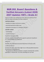 NUR 202 Exam1 Questions &&NewLine;Verified Answers &lpar;Latest 2026&sol;&NewLine;2027 Update&rpar; 100&percnt; &vert; Grade A&plus;&NewLine;Types of evidence for making data-driven decisions &lpar;what are they&quest;&NewLine;what do unique information do they contribute&quest;&NewLine;statistical evidence&colon;&NewLine;- hypothesis testing w cont