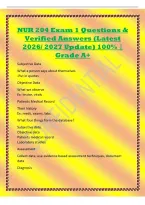 NUR 204 Exam 1 Questions &&NewLine;Verified Answers &lpar;Latest&NewLine;2026&sol; 2027 Update&rpar; 100&percnt; &vert;&NewLine;Grade A&plus;&NewLine;Subjective Data&NewLine;What a person says about themselves&NewLine;-Put in quotes&NewLine;Objective Data&NewLine;What we observe&NewLine;Ex&colon; bruise&comma; vitals&NewLine;Patients Medical Record&NewLine;Their history&NewLine;E