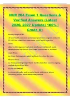 NUR 204 Exam 1 Questions &&NewLine;Verified Answers &lpar;Latest&NewLine;2026&sol; 2027 Update&rpar; 100&percnt; &vert;&NewLine;Grade A&plus;&NewLine;Healthy People 2030&NewLine;10-year health promotion and disease prevention program set by the&NewLine;US HHS that establishes measurable public health objectives&NewLine;illness&NewLine;state