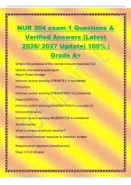 NUR 204 exam 1 Questions &&NewLine;Verified Answers &lpar;Latest&NewLine;2026&sol; 2027 Update&rpar; 100&percnt; &vert;&NewLine;Grade A&plus;&NewLine;What is the purpose of the normal immune response&quest; &lpar;2&rpar;&NewLine;Identify and destroy pathogens&NewLine;Repair tissue damage&NewLine;Immune system working CORRECTLY is considered&NewLine;Protect