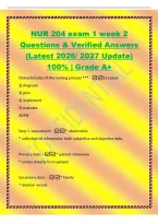 NUR 204 exam 1 week 2&NewLine;Questions & Verified Answers&NewLine;&lpar;Latest 2026&sol; 2027 Update&rpar;&NewLine;100&percnt; &vert; Grade A&plus;&NewLine;Characteristics of the nursing process &ast;&ast;&ast; -1&rpar; assess&NewLine;2&rpar; diagnose&NewLine;3&rpar; plan&NewLine;4&rpar; implement&NewLine;5&rpar; evaluate&NewLine;ADPIE&NewLine;
