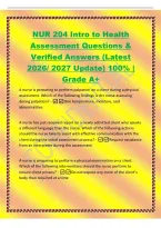 NUR 204 Intro to Health&NewLine;Assessment Questions &&NewLine;Verified Answers &lpar;Latest&NewLine;2026&sol; 2027 Update&rpar; 100&percnt; &vert;&NewLine;Grade A&plus;&NewLine;A nurse is preparing to perform palpation on a client during a physical&NewLine;assessment&period; Which of the following findings is the nurse assessing&NewLine;du