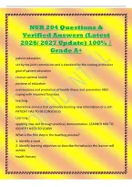 NUR 204 Questions &&NewLine;Verified Answers &lpar;Latest&NewLine;2026&sol; 2027 Update&rpar; 100&percnt; &vert;&NewLine;Grade A&plus;&NewLine;patient education&NewLine;set by the joint commission and a standard for the nursing profession&NewLine;goal of patient education&NewLine;receive optimal health&NewLine;purpose of education&NewLine;maintena