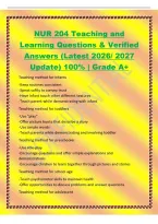 NUR 204 Teaching and&NewLine;Learning Questions & Verified&NewLine;Answers &lpar;Latest 2026&sol; 2027&NewLine;Update&rpar; 100&percnt; &vert; Grade A&plus;&NewLine;Teaching method for Infants&NewLine;-Keep routines consistent&NewLine;-Speak softly to convey trust&NewLine;-Have infant touch other different textures&NewLine;-Teach parent whi