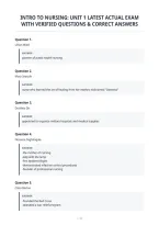 Intro To Nursing&colon; Unit 1 Latest Actual Exam&NewLine;With Verified Questions & Correct Answers