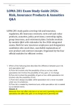 LOMA 281 Exam Study Guide 2026&colon; &NewLine;Risk&comma; Insurance Products & Annuities &NewLine;Q&A