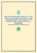 Aqa Gcse Psychology Paper 1 & 2 &vert; Key Topics And Research Methods &vert; Exam Revision Guide &vert; 100&percnt; Verified &vert; A&plus; Guarantee