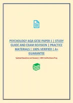 Psychology Aqa Gcse Paper 1 &vert; Study Guide And Exam Revision &vert; Practice Materials &vert; 100&percnt; Verified &vert; A&plus; Guarantee