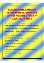 NUR 210 Exam 1 Updated&NewLine;Actual Exam Questions And&NewLine;Correct Answers Graded A&plus;&NewLine;2026&sol;2027 Edition&NewLine;Standards of Professional Practice&NewLine;Are specific to the practice of nursing&period; Establish expectations for&NewLine;professional behavior to protect the nurse&comma; as well a