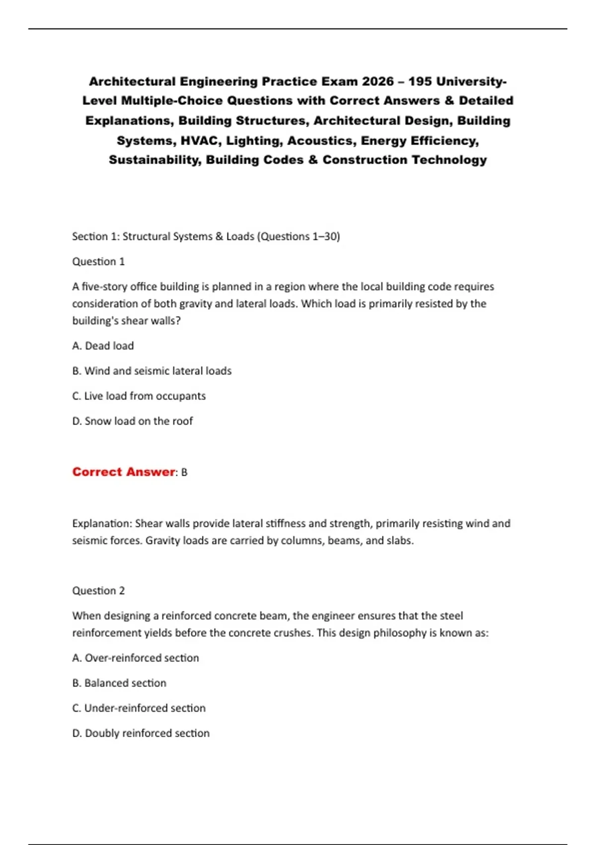 Architectural Engineering Practice Exam 2026 – 195 University Level ...