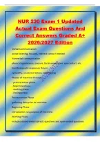 NUR 230 Exam 1 Updated&NewLine;Actual Exam Questions And&NewLine;Correct Answers Graded A&plus;&NewLine;2026&sol;2027 Edition&NewLine;Verbal Communication&NewLine;active listening&comma; focused&comma; redirect convo if needed&NewLine;Nonverbal communication&NewLine;physical appearance&comma; posture&comma; facial expressions&comma; eye cont