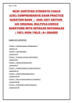 NCSF Certified Strength Coach &lpar;CSC&rpar; Exam Question Bank &lpar;2026&sol;2027&rpar; &ndash; 220 Practice Questions with Detailed Rationales &vert; Premium Exercise Science & Kinesiology Test Prep &vert; Graded A&plus;