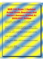NUR 242 Exam 1 Updated&NewLine;Actual Exam Questions And&NewLine;Correct Answers Graded A&plus;&NewLine;2026&sol;2027 Edition&NewLine;Communication - Answers  The process by which&NewLine;information is transferred from one person to another&NewLine;Shannon-Weaver Communication Model - Answers  -&NewLine;designe