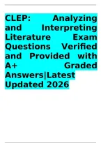 CLEP Analyzing and Interpreting Literature Exam Questions and Answers 2026&sol;2027 &vert; Verified Concepts&comma; A&plus; Graded Answers&comma; Literary Genres&comma; Poetry&comma; Prose&comma; Drama&comma; Literary Movements & Character Analysis &vert; Instant Download