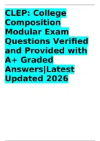 CLEP College Composition Modular Exam Questions and Answers 2026&sol;2027 &vert; Verified Questions&comma; A&plus; Graded Answers&comma; Syntax&comma; Sentence Structure&comma; Grammar Rules&comma; Punctuation&comma; Modifiers & Writing Conventions &vert; Instant Download