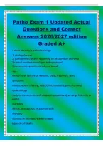 Patho Exam 1 Updated Actual&NewLine;Questions and Correct&NewLine;Answers 2026&sol;2027 edition&NewLine;Graded A&plus;&NewLine;4 areas of study in pathophysiology&NewLine;1&rpar; etiology&lpar;cause&rpar;&NewLine;2&rpar; pathogenesis&lpar;what is happening on cellular level and why&rpar;&NewLine;3&rpar;clinical manifestations&lpar;Signs and symptoms&rpar;
