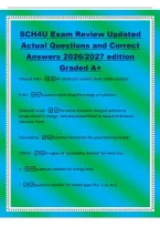 SCH4U Exam Review Updated&NewLine;Actual Questions and Correct&NewLine;Answers 2026&sol;2027 edition&NewLine;Graded A&plus;&NewLine;Ground state -An electron's normal&comma; most stable position&NewLine;E&equals;h&nu; -Equation describing the energy of a photon&NewLine;Coulomb's Law - Attraction between cha