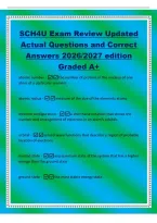 SCH4U Exam Review Updated&NewLine;Actual Questions and Correct&NewLine;Answers 2026&sol;2027 edition&NewLine;Graded A&plus;&NewLine;atomic number - the number of protons in the nucleus of one&NewLine;atom of a particular element&NewLine;atomic radius -measure of the size of the elements atoms&NewLine;electron co