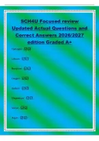 SCH4U Focused review&NewLine;Updated Actual Questions and&NewLine;Correct Answers 2026&sol;2027&NewLine;edition Graded A&plus;