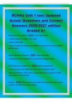 SCH4U Unit 1 test Updated&NewLine;Actual Questions and Correct&NewLine;Answers 2026&sol;2027 edition&NewLine;Graded A&plus;&NewLine;Atomic theories&colon; Dalton --billiard ball model&NewLine;-smallest piece of matter is the atom&NewLine;-atom is indivisible&NewLine;-atoms of different elements are different&comma; atoms of