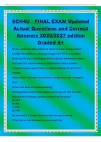 SCH4U - FINAL EXAM Updated&NewLine;Actual Questions and Correct&NewLine;Answers 2026&sol;2027 edition&NewLine;Graded A&plus;&NewLine;What is produced when electrons return to lower energy levels&quest;&NewLine;A bright line spectrum&comma; releasing energy in the form of a photon&NewLine;What was Planck's cont