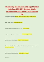 Florida Pump Ops Test Exam&colon; 100&percnt; Expert Verified &NewLine;Study Guide 2026&vert;2027 Questions Detailed &NewLine;Answers and Instructor Note For A&plus; Guaranteed &NewLine;Pass