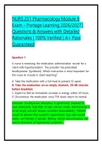 NURS 251 Pharmacology Module 8 Exam &ndash; Portage Learning 2026&sol;2027 &vert; Questions & Answers with Detailed Rationales &vert; 100&percnt; Verified &vert; A&plus; Pass Guaranteed