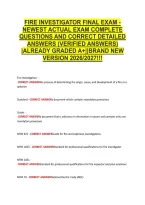 Fire Investigator Final Exam - &NewLine;Newest Actual Exam Complete &NewLine;Questions And Correct Detailed &NewLine;Answers &lpar;Verified Answers&rpar; &NewLine;&vert;Already Graded A&plus;&vert;&vert;Brand New &NewLine;Version 2026&sol;2027&excl;&excl;&excl; 