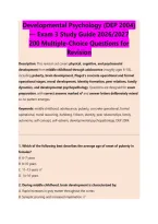 Developmental Psychology Exam Study Guide 2026&sol;2027 &vert; Complete Practice Questions&comma; Detailed Answers And Comprehensive Exam Preparation