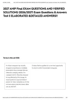2027 Ahip Final Exam Questions And Verified Solutions &vert;2026&sol;2027&vert; Exam Questions & Answers Test &vert;&vert; Elaborated &Detailed Answers&excl;&excl;&NewLine;