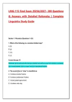 LING-115 Final Exam 2026&sol;2027 &ndash; 200 Practice Questions & Answers with Detailed Rationales &vert; Complete Linguistics Study Guide