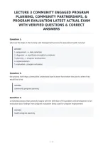 Lecture 3 Community Engaged Program&NewLine;Planning&comma; Community Partnerships&comma; &&NewLine;Program Evaluation Latest Actual Exam&NewLine;With Verified Questions & Correct&NewLine;Answers&NewLine;