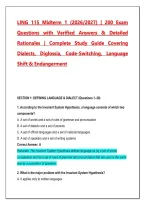 LING 115 Midterm 1 Exam 2026&sol;2027 &ndash; 200 Practice Questions & Answers with Detailed Rationales &vert; Dialects&comma; Diglossia&comma; Code-Switching & Language Endangerment Study Guide