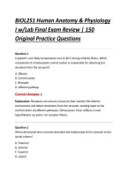 BIOL251 Human Anatomy & Physiology &NewLine;I w&sol;Lab Final Exam Review &vert; 150 &NewLine;Original Practice Questions