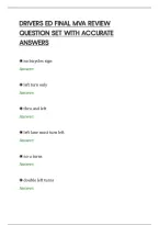 Drivers Ed Final Mva Review&NewLine;Question Set With Accurate&NewLine;Answers&NewLine;
