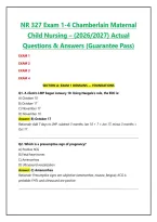 NR 327 Exam 1-4 Chamberlain Maternal Child Nursing &ndash; &lpar;2026&sol;2027&rpar; Actual Questions & Answers &lpar;Guarantee Pass&rpar;