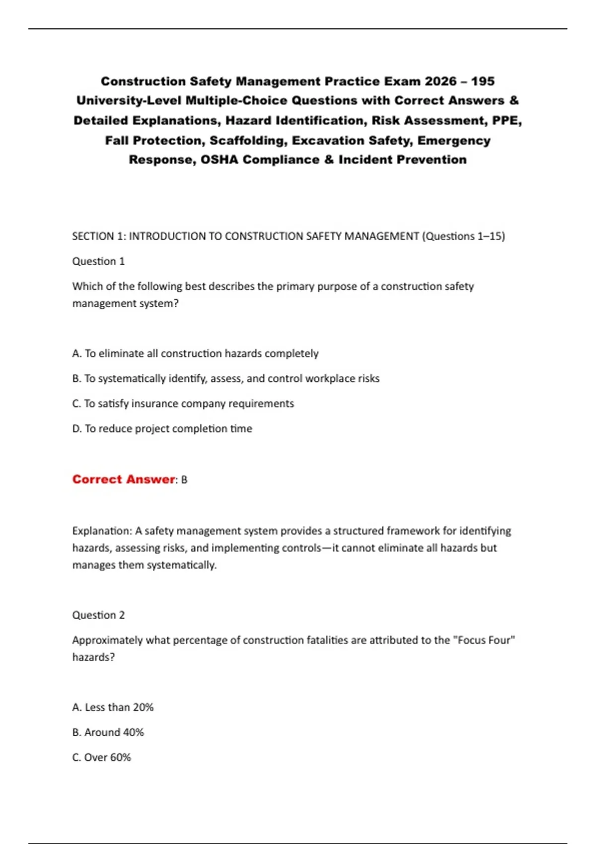 Construction Safety Management Practice Exam 2026 – 195 University ...
