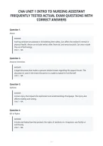 Cna Unit 1 Intro To Nursing Assistant&NewLine;Frequently Tested Actual Exam Questions With&NewLine;Correct Answers