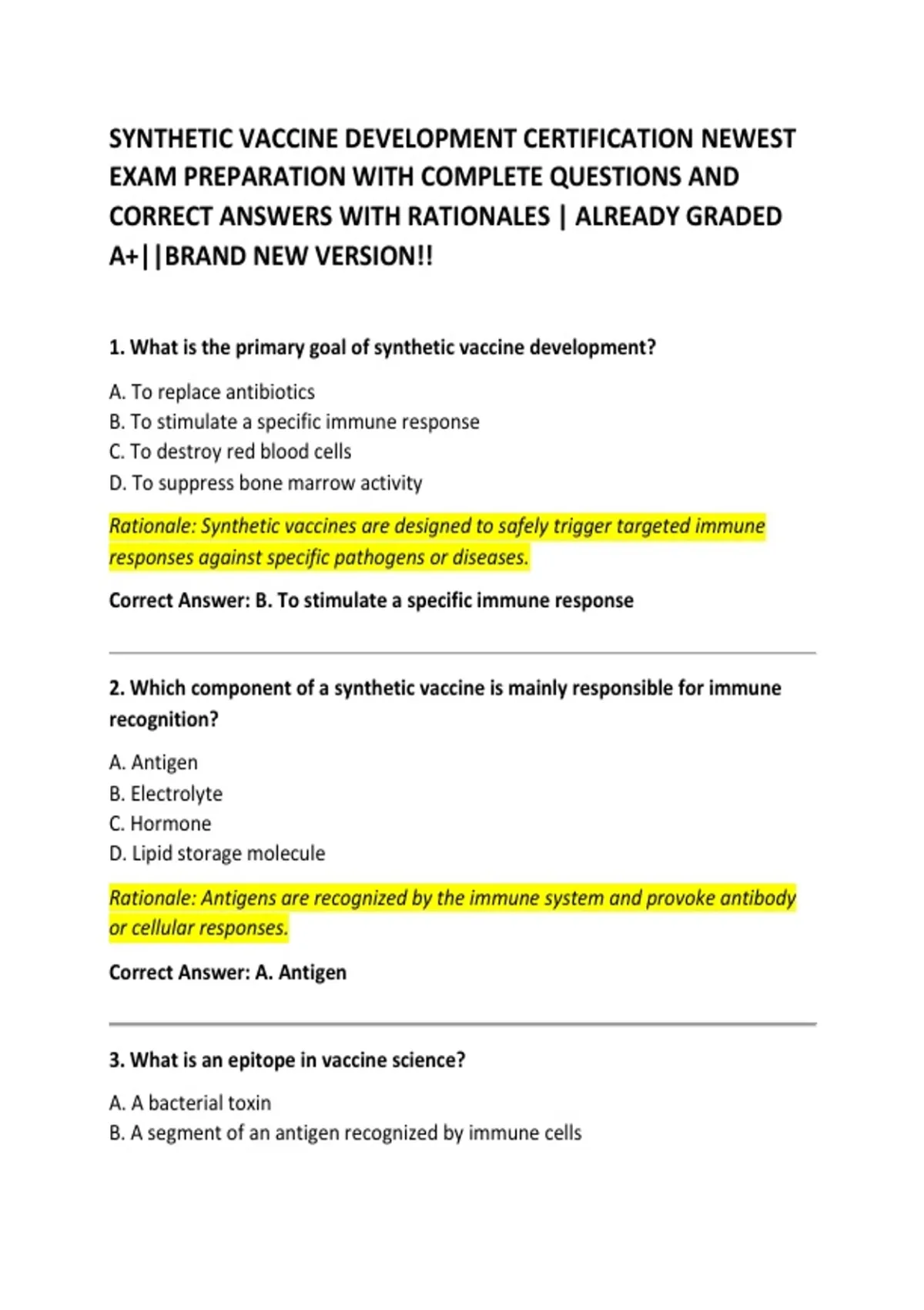 Synthetic Vaccine Development Certification Newest Exam Preparation ...