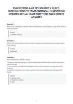 Engineering And Design Unit 5&colon; Quiz 1&period;&NewLine;Introduction To Environmental Engineering&NewLine;Updated Actual Exam Questions And Correct&NewLine;Answers